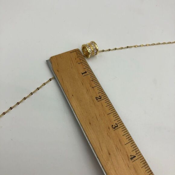 18K Gold Plated Stainless Steel Cubic Zirconia Cylinder Necklace Hypoallergenic - Picture 10 of 11